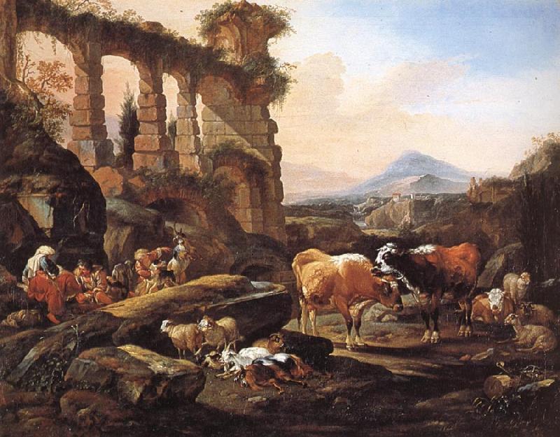 Johann Heinrich Roos Landscape with Shepherds and Animals Sweden oil painting art